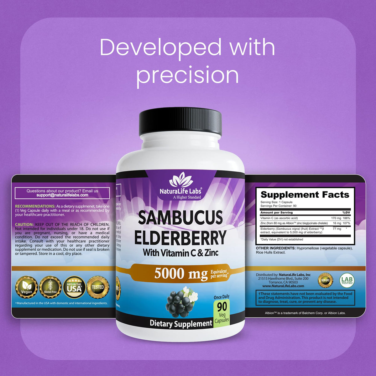 Flacon de capsules de sureau NaturaLife Labs dans une cuisine moderne