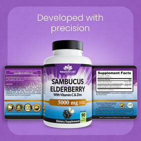 Flacon de capsules de sureau NaturaLife Labs dans une cuisine moderne