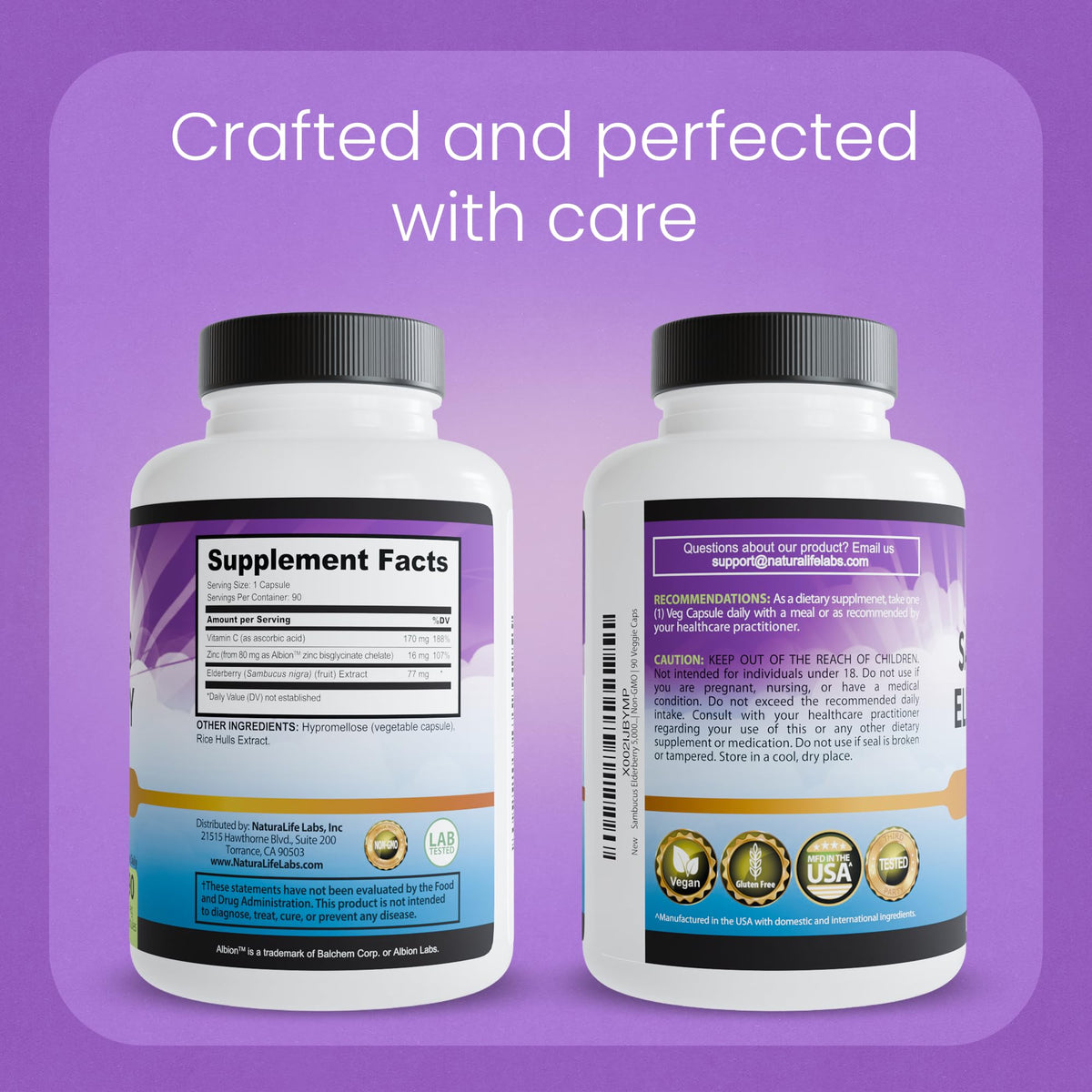 Flacon de Capsules de Sureau NaturaLife sur une table en bois