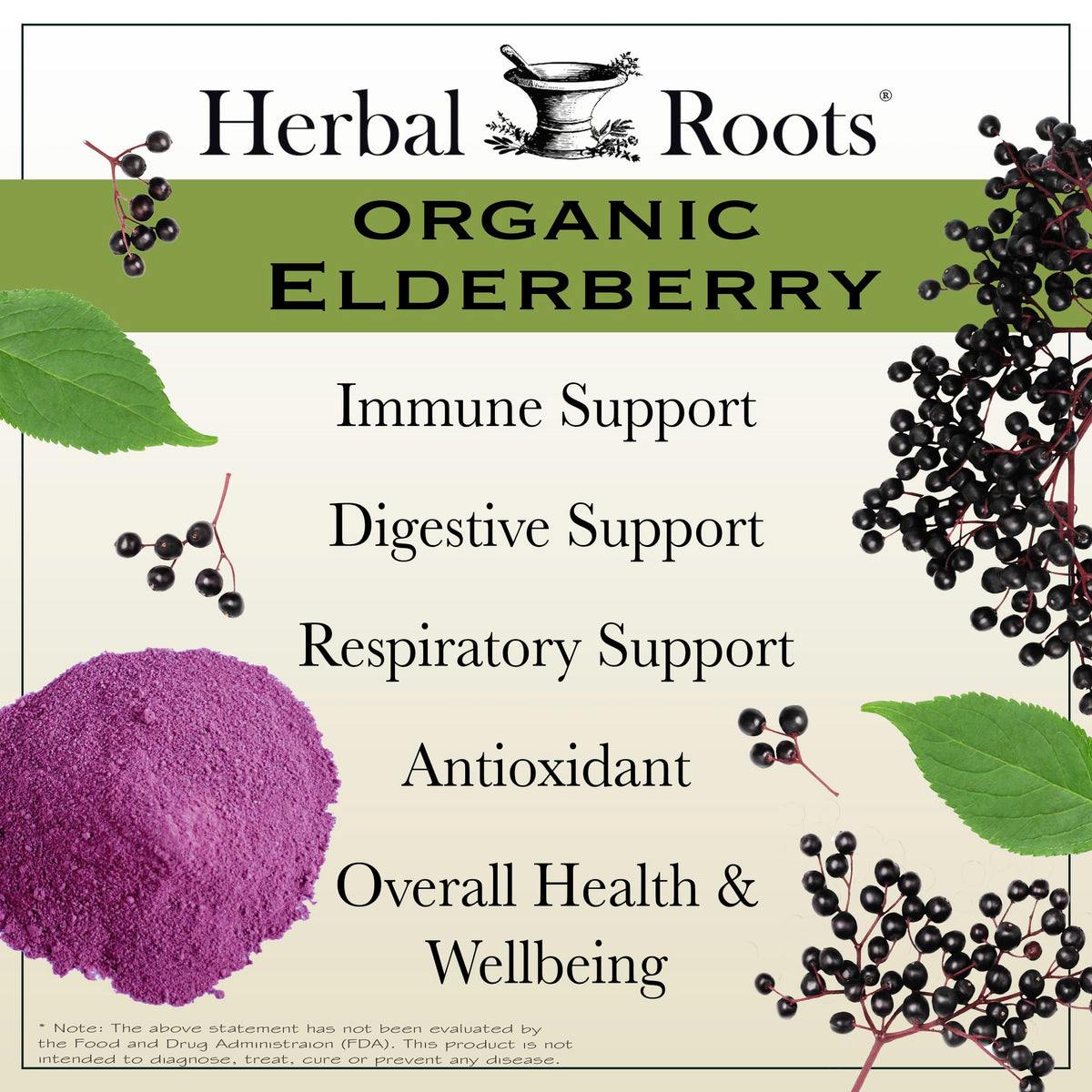 Flacon de capsules de sureau noir bio Herbal Roots avec étiquette visible