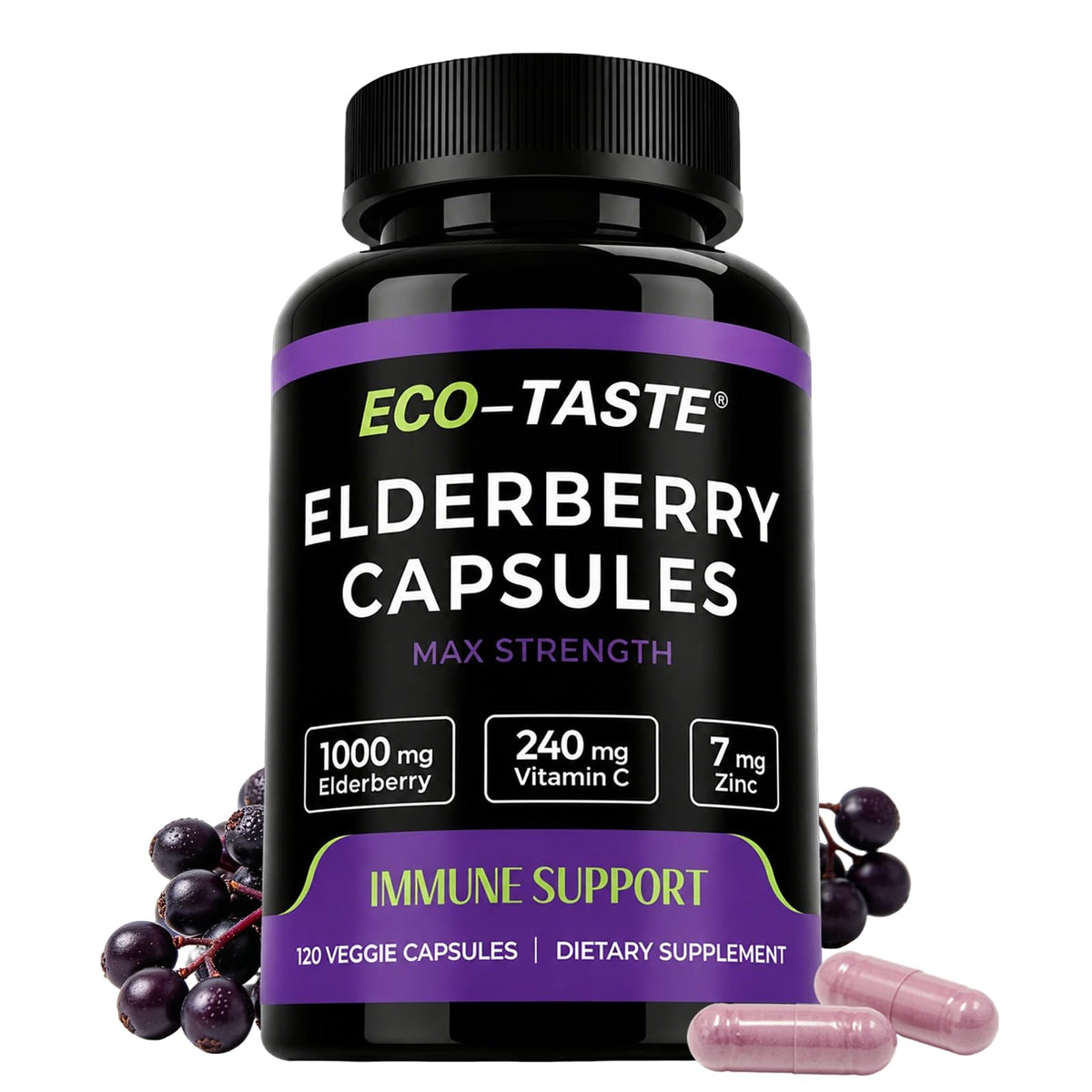 Flacon de capsules de Sureau Noir ECO-TASTE de 120 unités, vue de face