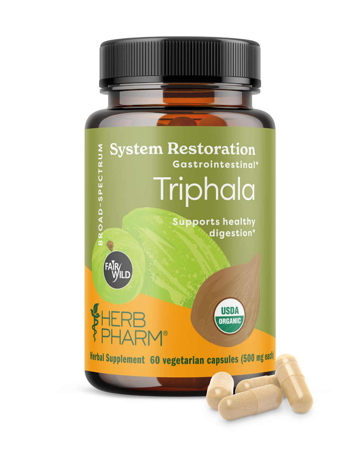 Flacon de capsules de Triphala Herb Pharm 60 capsules vegan