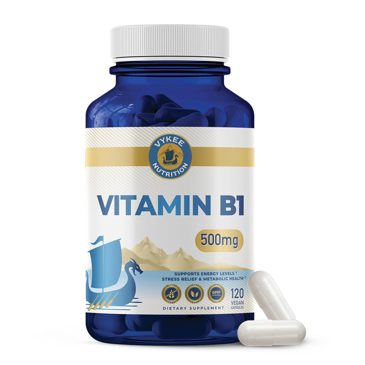 Flacon de capsules de vitamine B1 Vykee Nutrition 500 mg