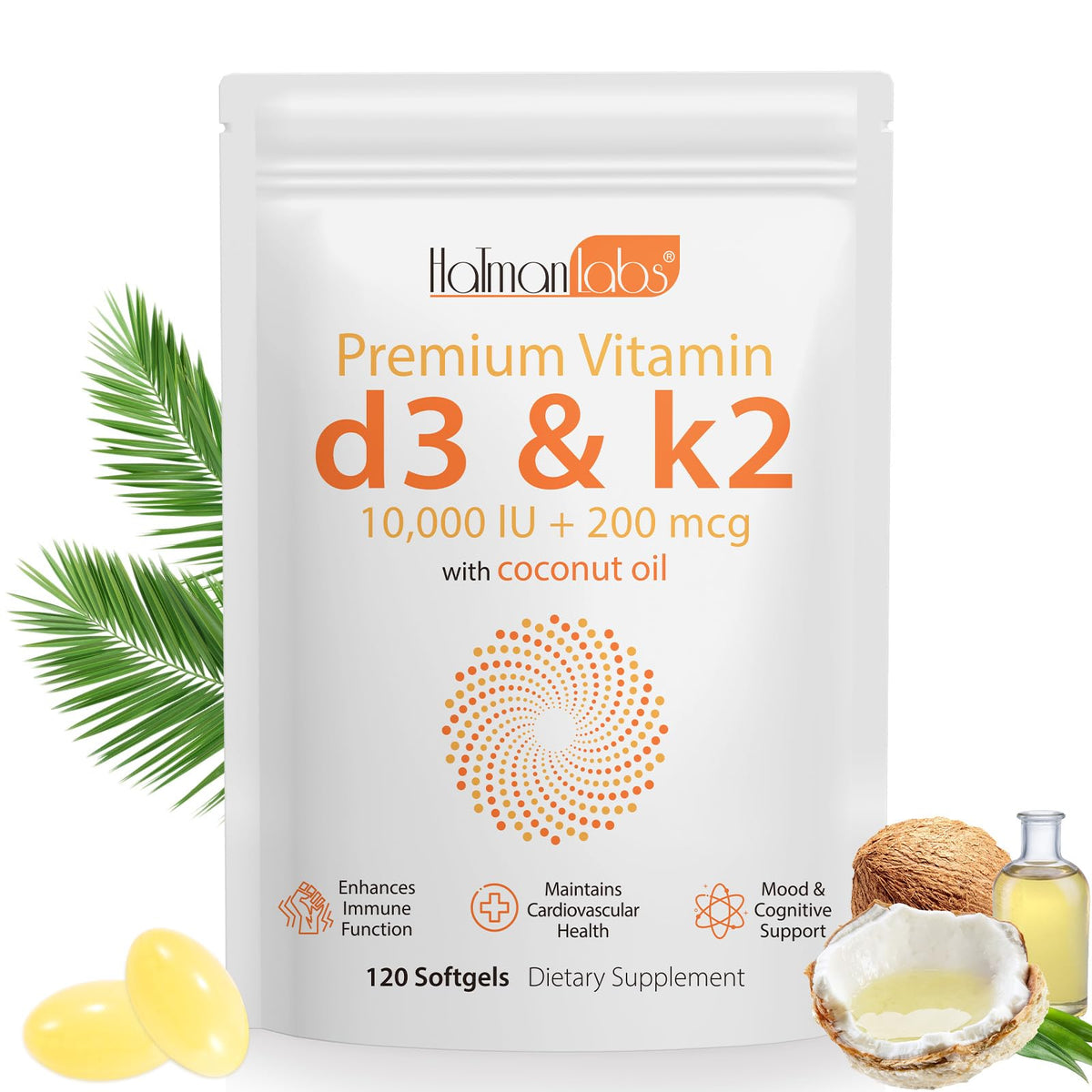 Flacon de capsules de vitamine D3 K2 newseel, 120 softgels