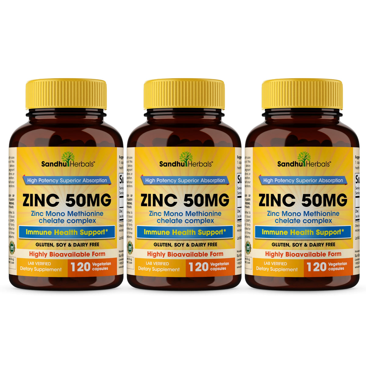 Flacon de capsules de Zinc 50mg SANDHUHERBALS vue de face
