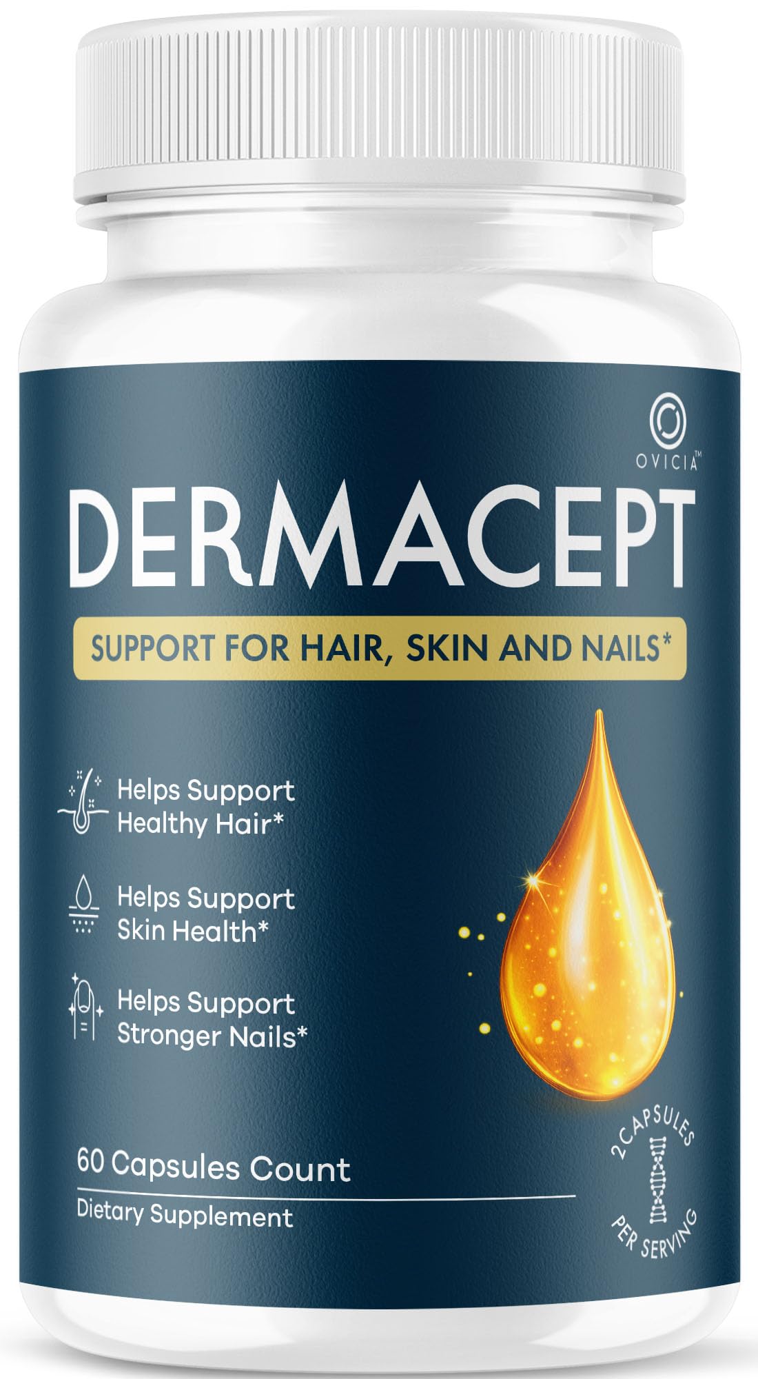 Flacon de capsules Dermacept d'OVICIA vue de face