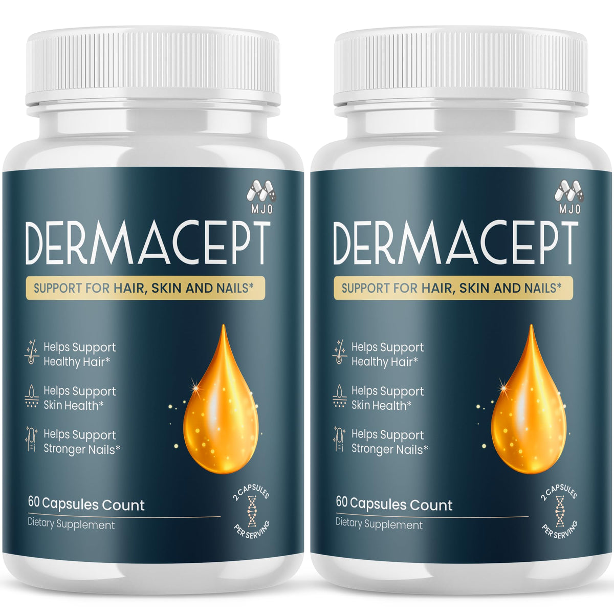 Flacon de capsules Dermacept MJO vue de face avec étiquette visible