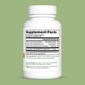 Flacon de capsules Dr. Murray K2 D3 A E avec des ingrédients