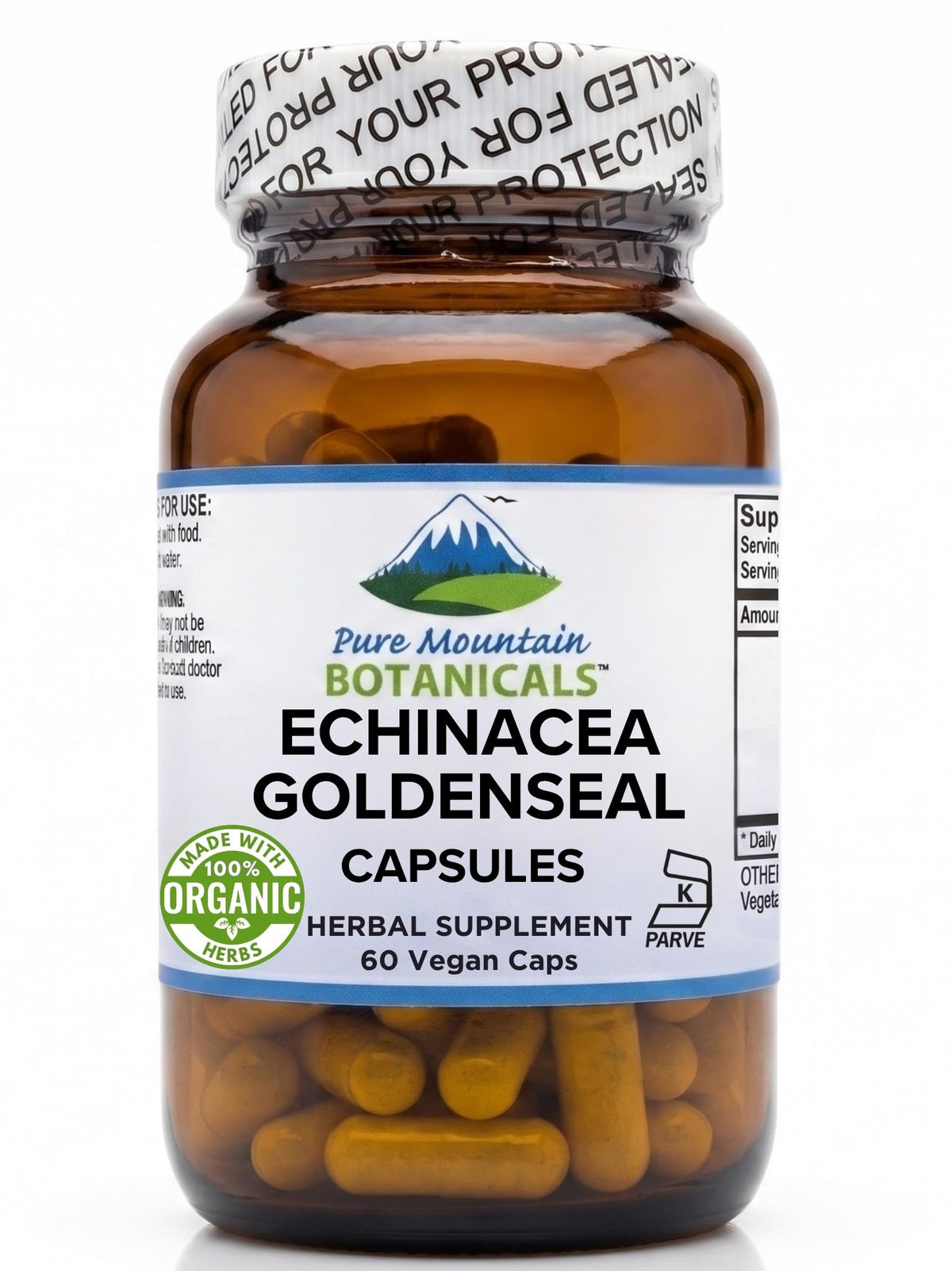 Flacon de capsules Echinacea Goldenseal 450mg de Pure Mountain Botanicals
