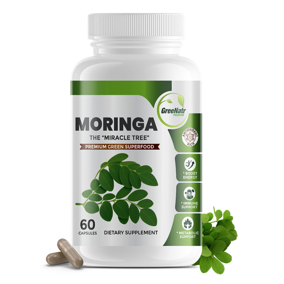 Flacon de capsules GreeNatr Moringa Oleifera 60 capsules