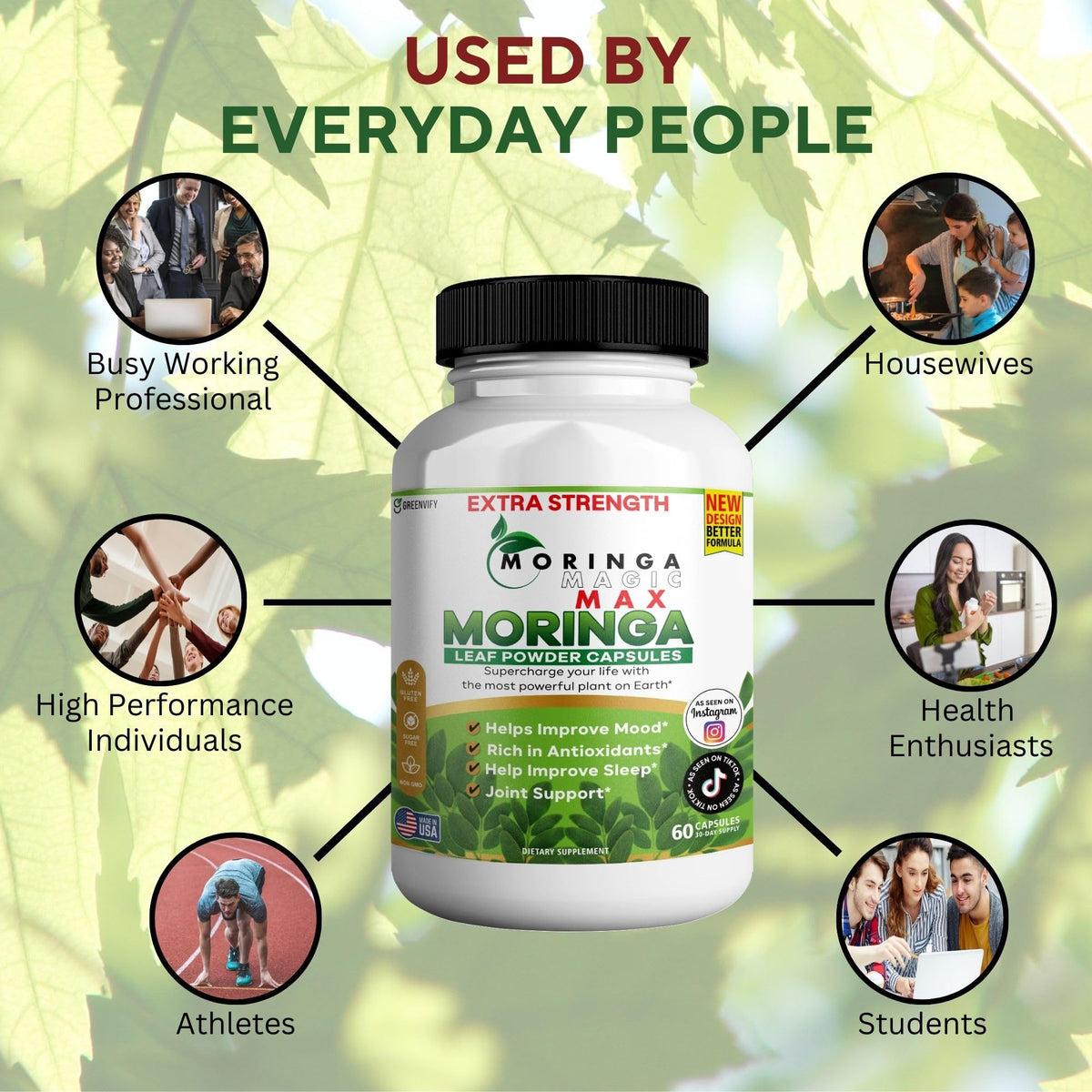 Flacon de capsules GREENVIFY Moringa Magic Max ouvert