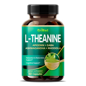 Flacon de capsules GriMed L-Théanine 150 comptes vue de face