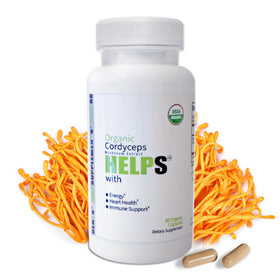 Flacon de capsules Help Supplements Champignon Cordyceps 1000mg, face avant