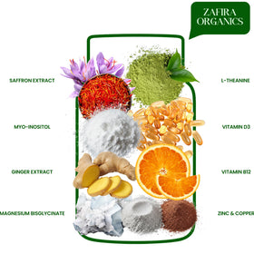 Flacon de capsules JetFlux Zafira Organics sur une table en bois
