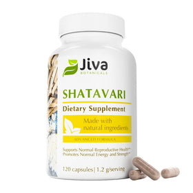 Flacon de capsules Jiva Botanicals Shatavari 1200mg vue de face