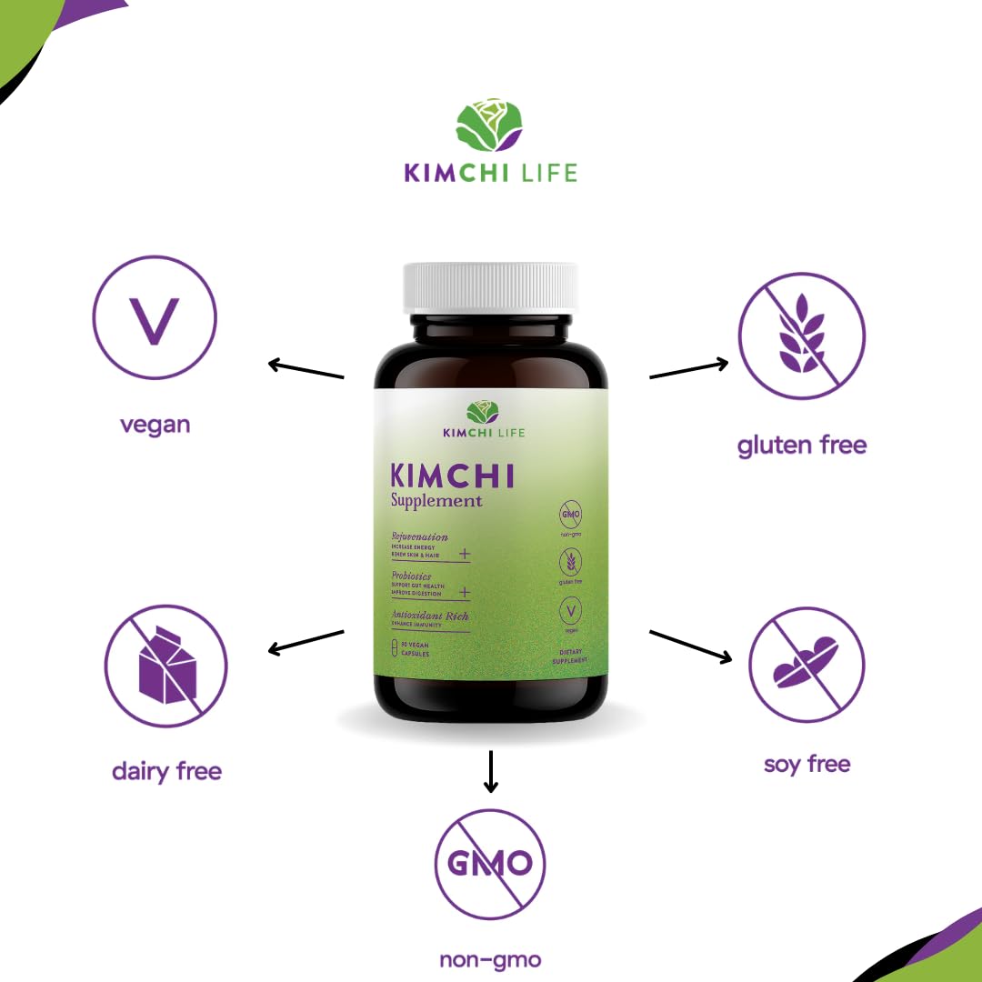 Flacon de capsules Kimchi Life ouvert avec capsules visibles