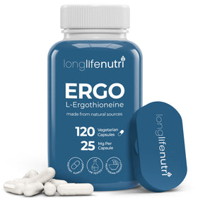 Flacon de capsules L-Ergothioneine 25mg LongLifeNutri vue avant