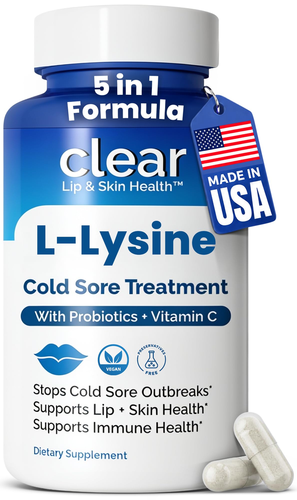 Flacon de capsules L-Lysine Clear Probiotics vue de face