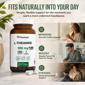 Flacon de capsules L-Theanine 200mg de PRISTINE'S ouvert