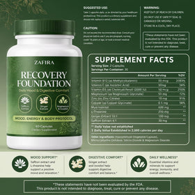 Flacon de capsules Lytavia Zafira Organics sur une table en bois