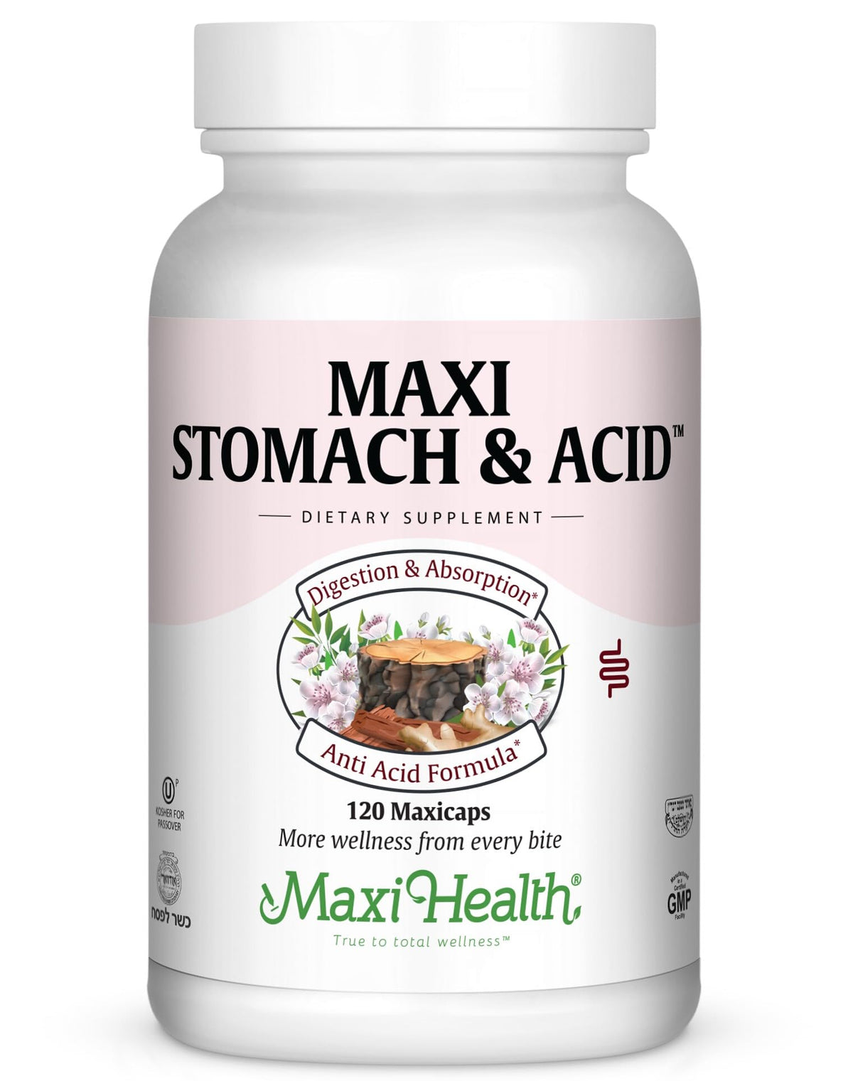Flacon de capsules Maxi Health Slippery Elm 120 capsules vue de face