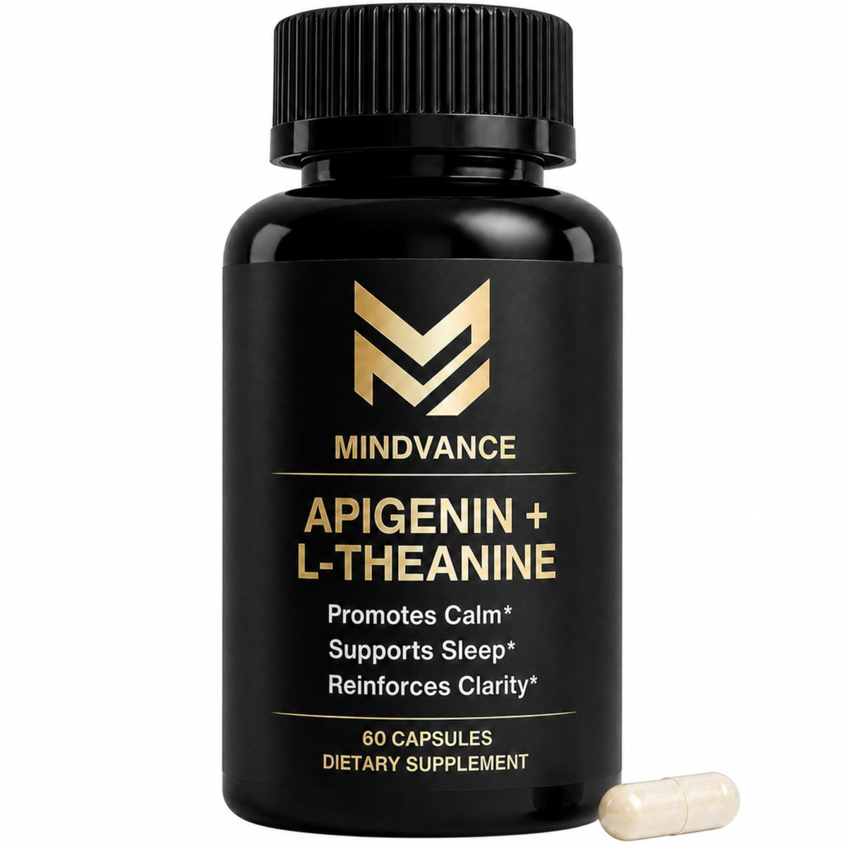 Flacon de capsules Mindvance Apigenin 100mg L-Theanine 200mg