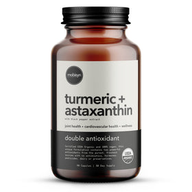 Flacon de capsules Mobisyn contenant Astaxanthin 12mg et Curcuma 1500mg