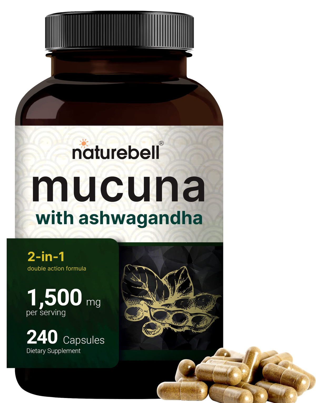 Flacon de capsules Mucuna Pruriens NatureBell 1500mg 240 capsules