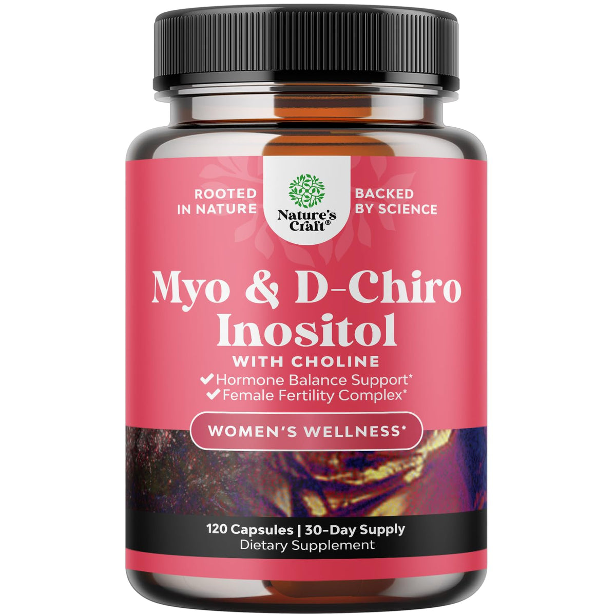 Flacon de capsules Natures Craft Myo-Inositol et D-Chiro Inositol vue de face