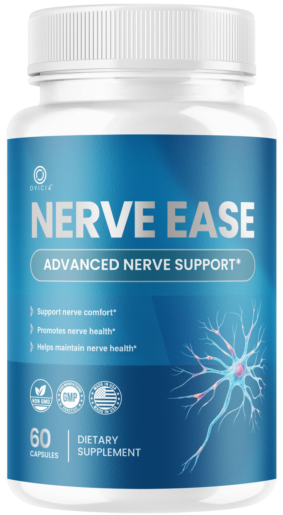 Flacon de Capsules Nerve Ease OVICIA vue de face avec 60 capsules