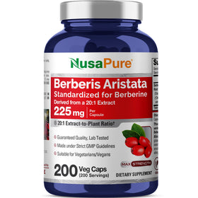 Flacon de capsules NusaPure Berberis Aristata 225mg, 200 unités