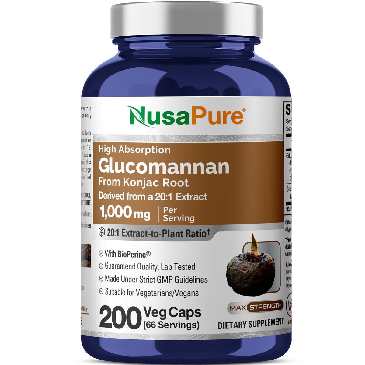 Flacon de capsules NusaPure Glucomannan 1000mg vue avant