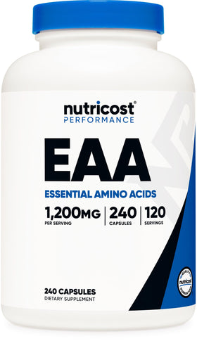 Flacon de capsules Nutricost EAA 1200mg 240 capsules vue de face
