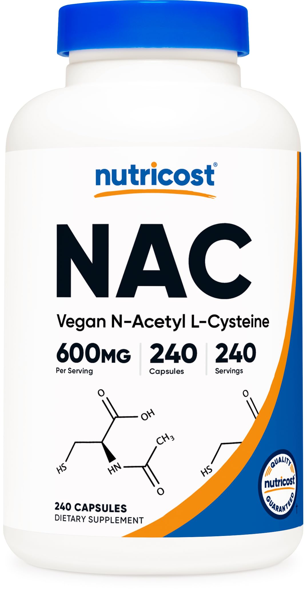 Flacon de capsules Nutricost N-Acetyl L-Cysteine 600mg de face