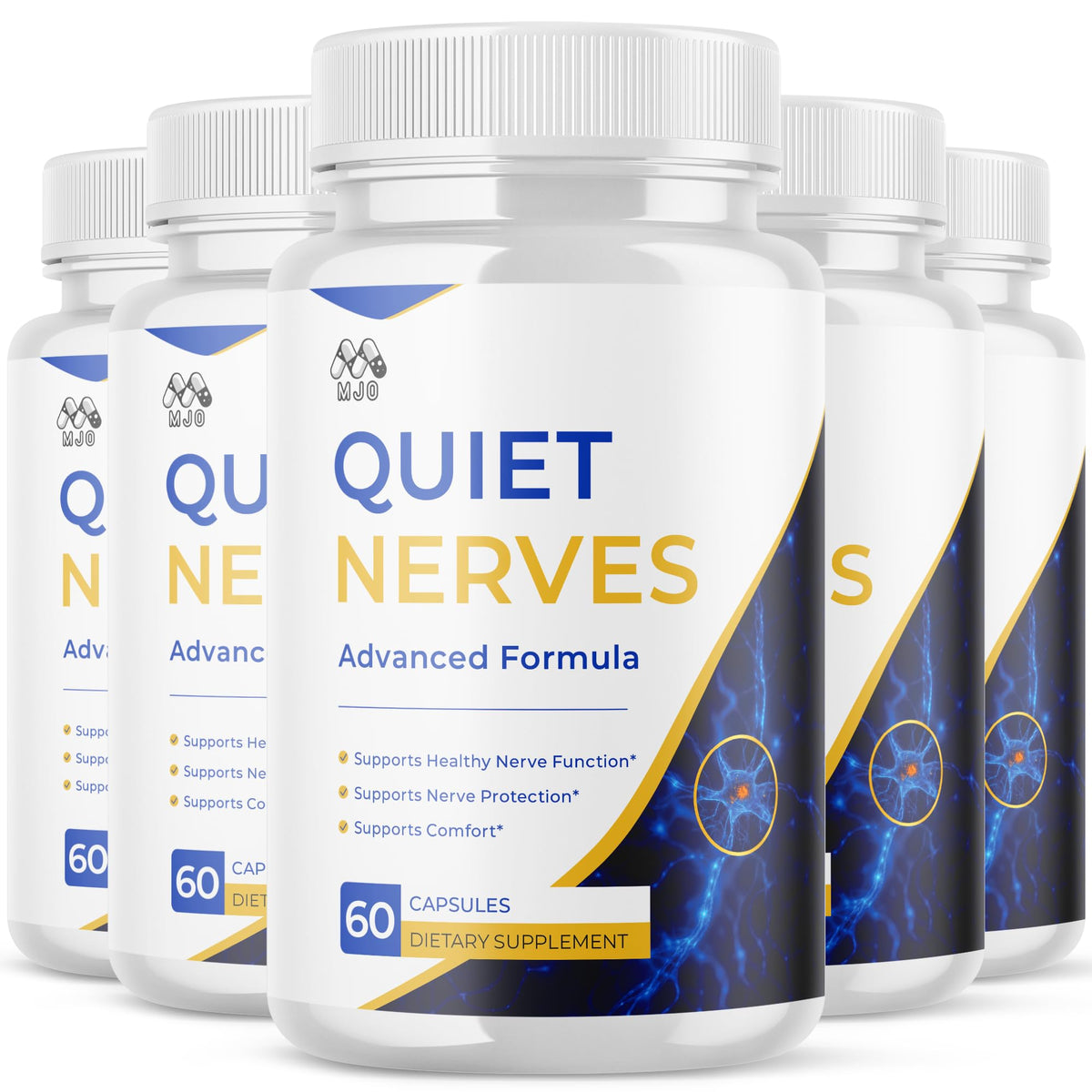 Flacon de Capsules Quiet Nerves MJO vue de face avec étiquette bien lisible