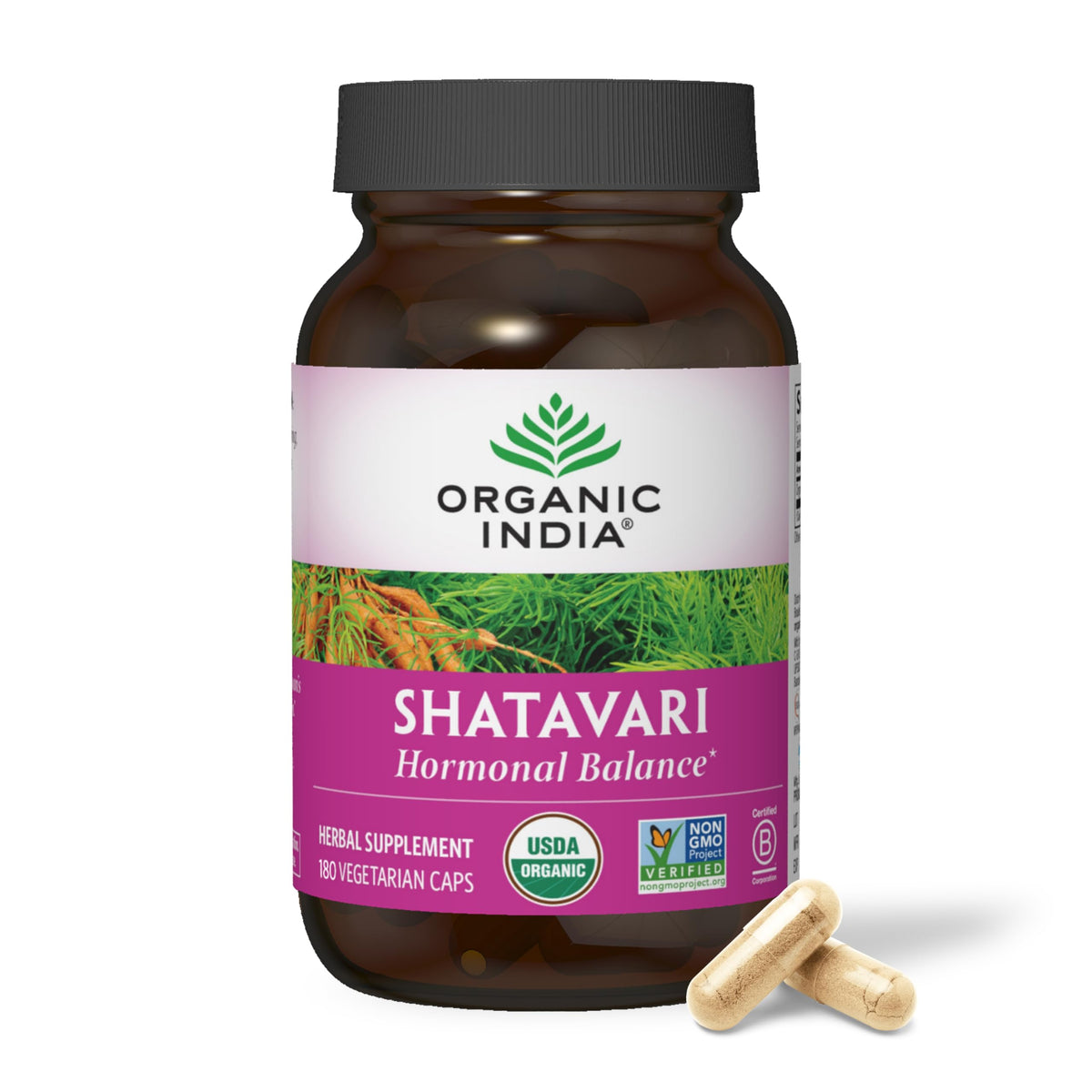 Flacon de capsules Shatavari ORGANIC INDIA vue de face