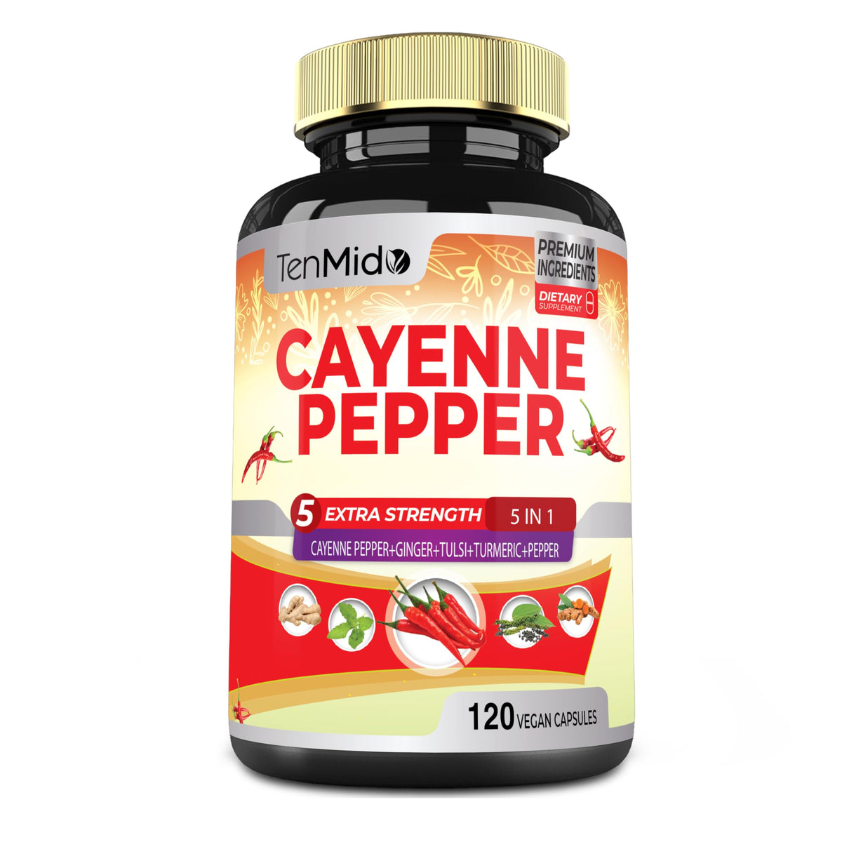 Flacon de capsules Tenmido Cayenne 120 capsules vue de face
