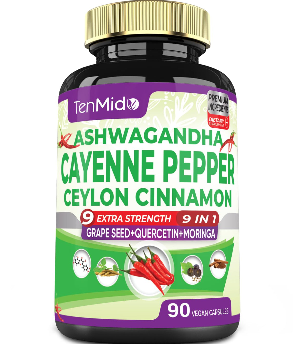 Flacon de capsules Tenmido Piment de Cayenne vue de face