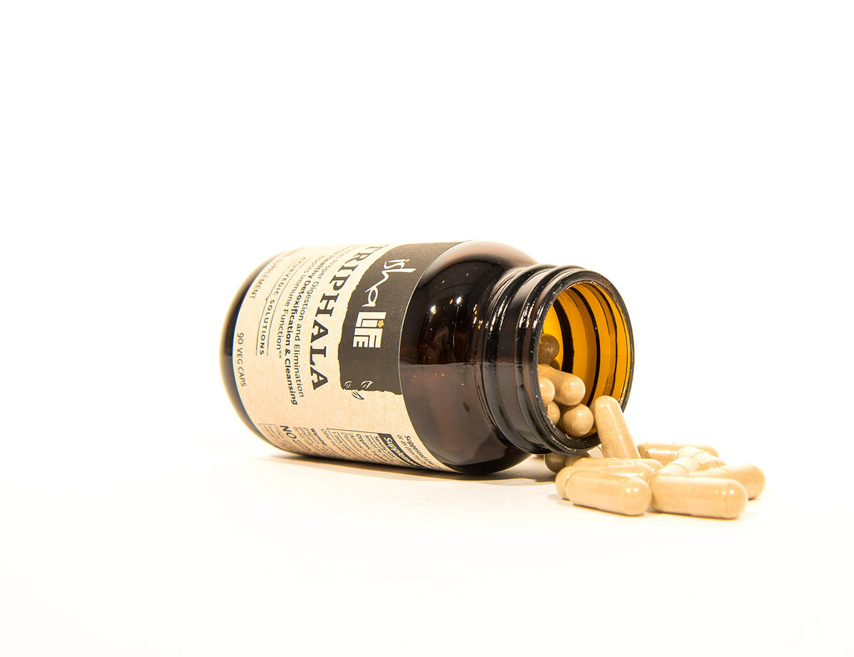Flacon de capsules Triphala Bio ISHA avec étiquette visible