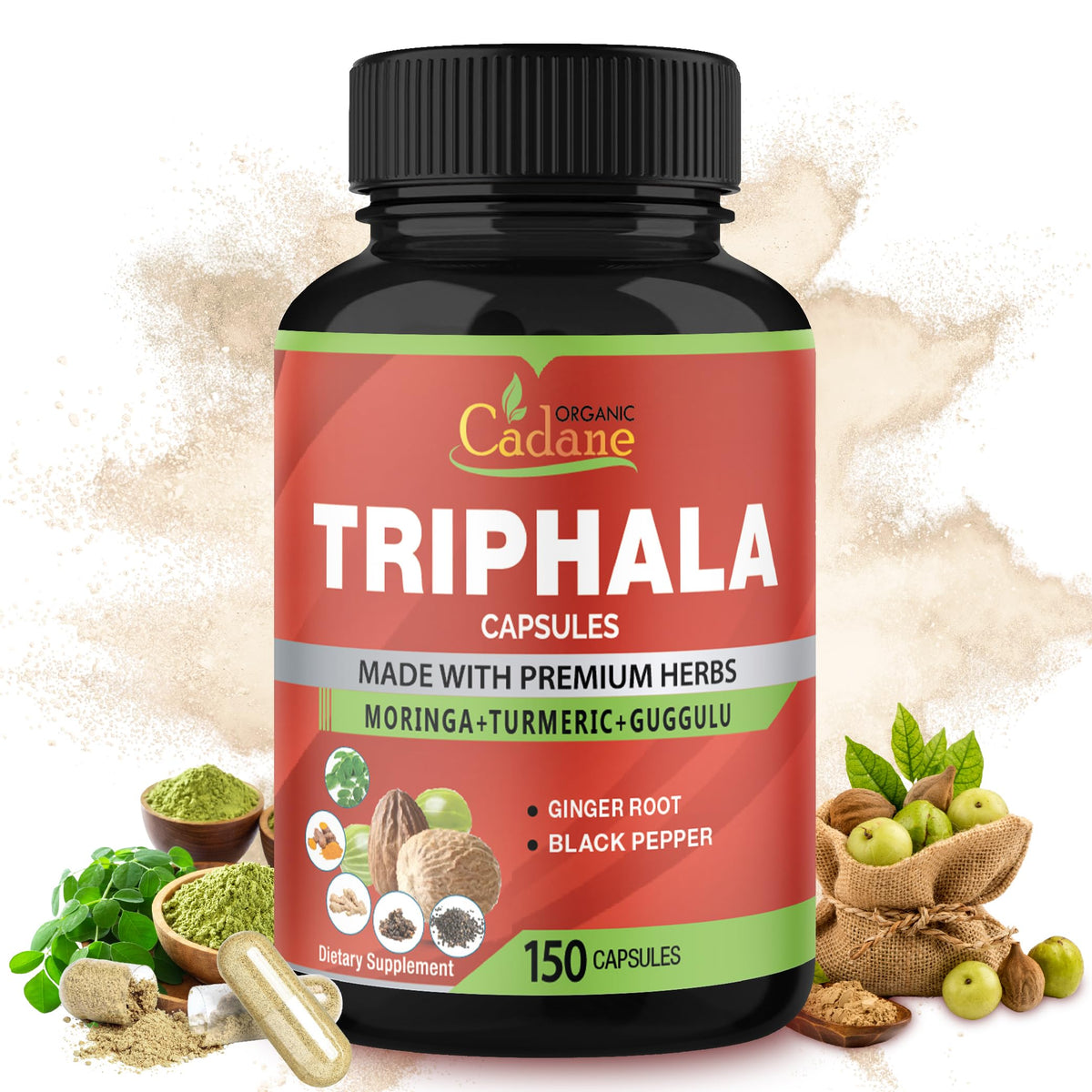 Flacon de capsules Triphala Organic Cadane 150 unités vue de face
