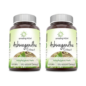 Flacon de capsules végétales d'Ashwagandha Amazing India 500 Mg, 120 unités
