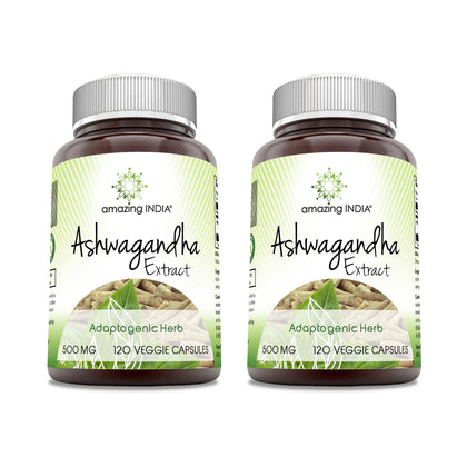Flacon de capsules végétales d'Ashwagandha Amazing India 500 Mg, 120 unités