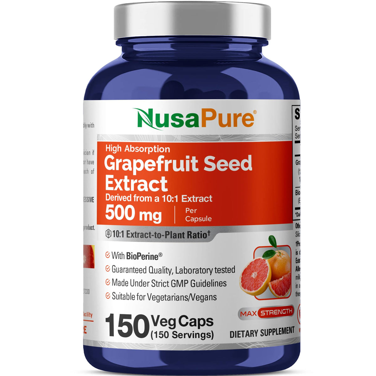 Flacon de capsules végétales NusaPure Extrait de Graisse de Pamplemousse 500 mg
