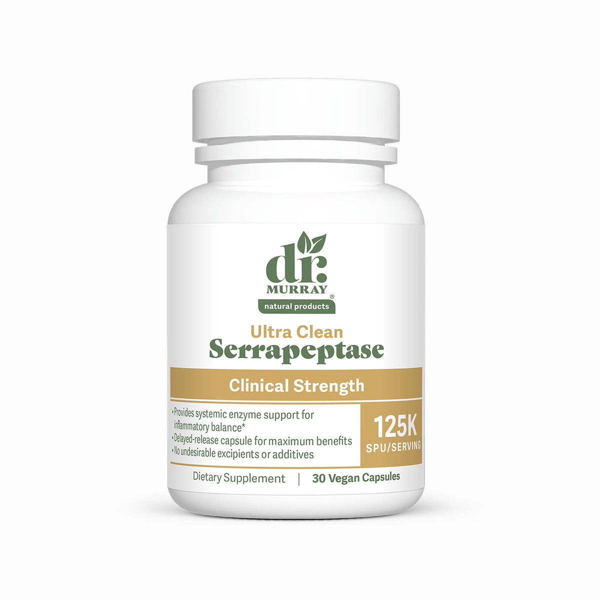Flacon de capsules végétaliennes Dr. Murray Serrapeptase 125 000 SPU