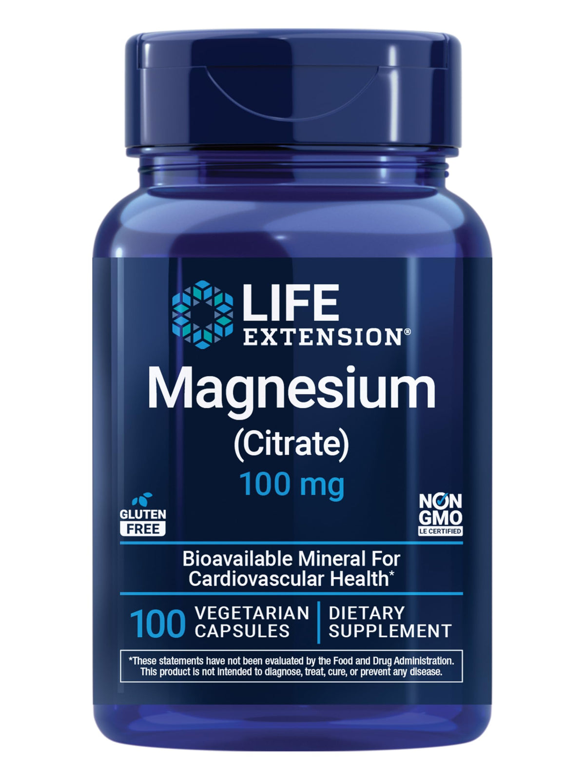 Flacon de capsules végétariennes Life Extension Magnésium Citrate 100 mg