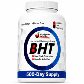 Flacon de capsules Wholesale Nutrition BHT 250mg vue avant