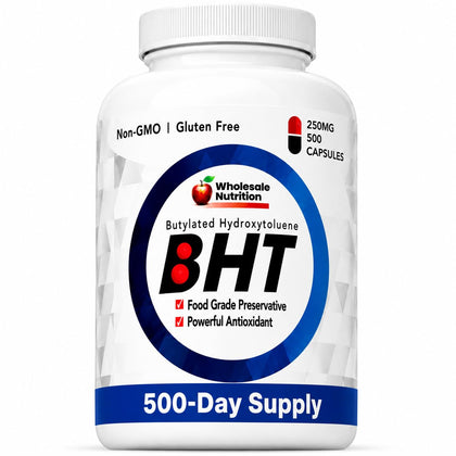 Flacon de capsules Wholesale Nutrition BHT 250mg vue avant