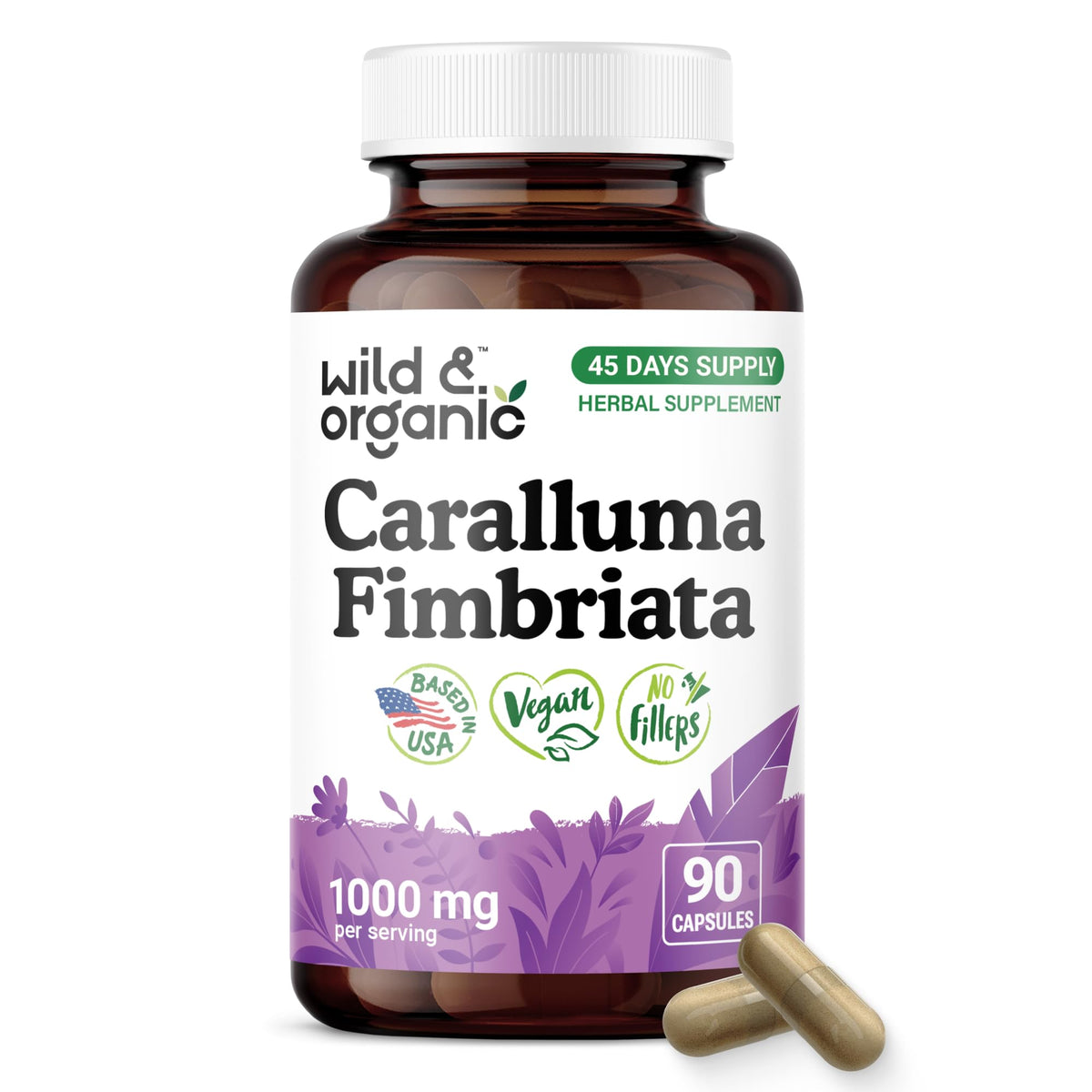 Flacon de capsules Wild & Organic Caralluma 1000 mg vue de face