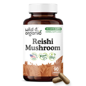 Flacon de capsules Wild & Organic Champignon Reishi 1000mg vue de face