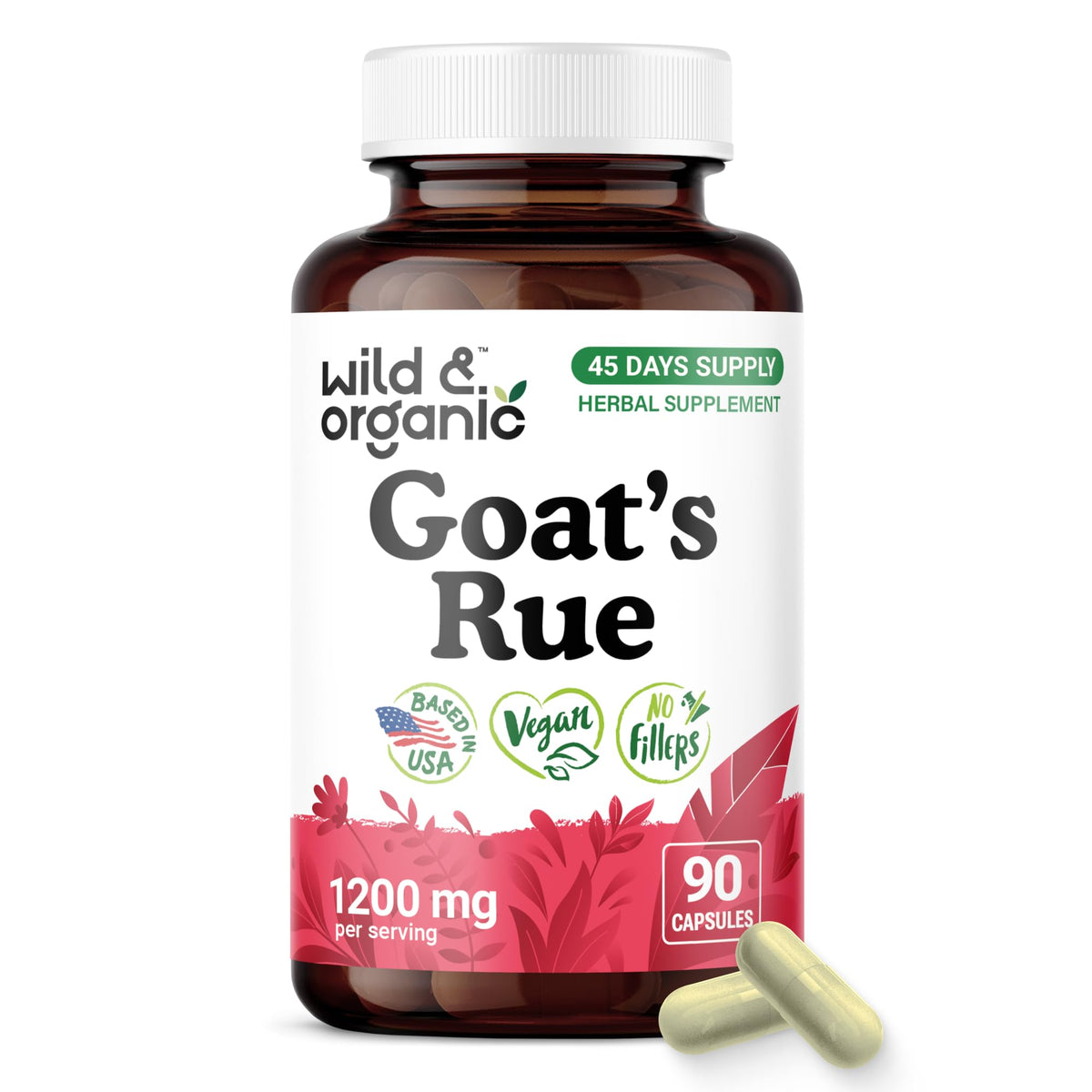 Flacon de capsules Wild & Organic Rue des Chèvres 1200 mg vue avant